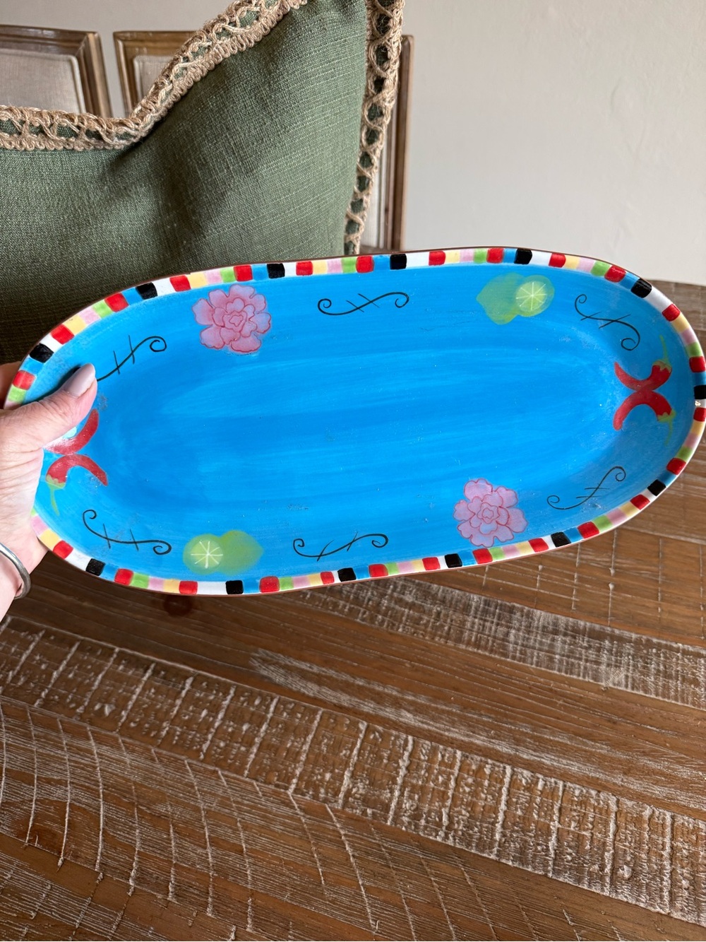 Vintage Laurie Gates "El Marisol" Hand-Painted Oval Ceramic Serving Platter